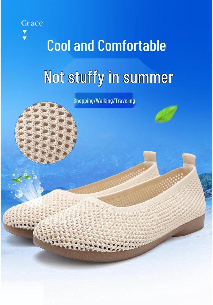 Women's Soft Sole Breathable Flyknit Mesh Sandals – Comfortable Flat Work Shoes