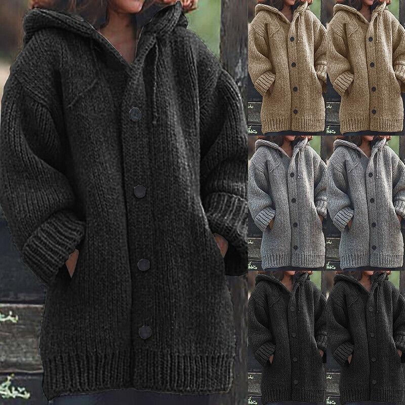 Cardigan tricotat cu glugă, pulover, jachetă de iarnă, mărime mare, pentru femei, super confortabil