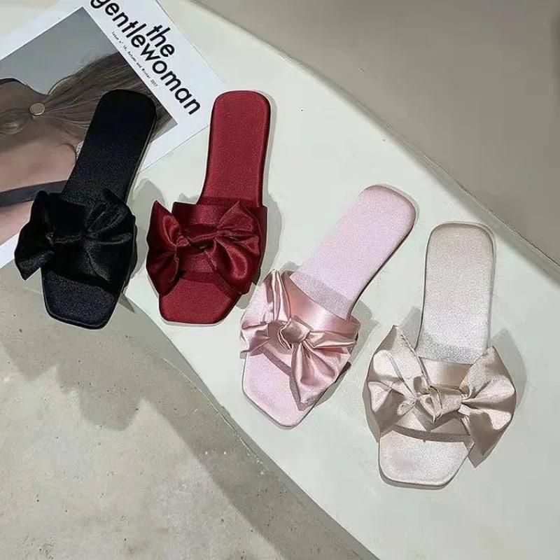 Women's Slippers Luxury Design Open Toe Slippers Indoor Fashion Casual Sandals Comfortable Bow Flat Women Slippers