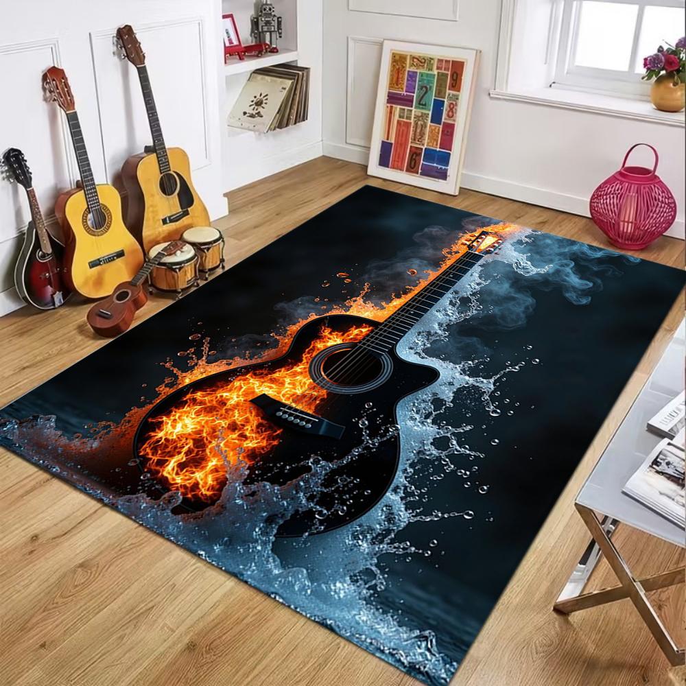Guitar Pattern Carpet Mat Rug Living Room Home Decoration Music Instrument Floor Mandala Design Non Slip Bedroom Decor