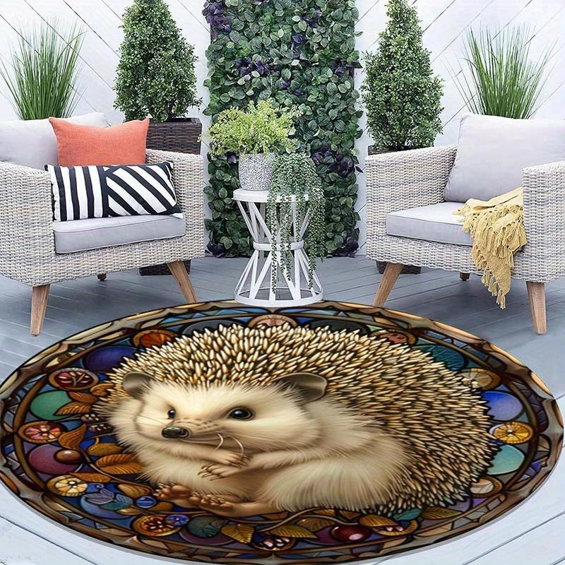 Alfombra Redonda de Erizo Retro, Encantadora Alfombrilla Antideslizante para Patio, Jardín, Dormitorio, Sala de Estar, Decoración Estilo Vintage