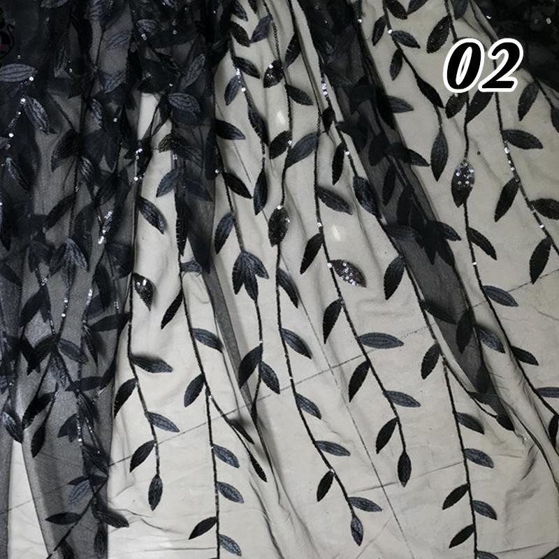 50*125cm Champagne Zwart Blauw Glanzende Pailletten Boomblad Borduurstof Tule Kant Garen Designer Stof Voor Diy Kleding Jurk