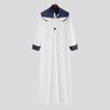 Men Mandarin Collar Long Sleeve Robe Contrast Color Buttons Half Placket Pockets Loose Fit Traditional Robe