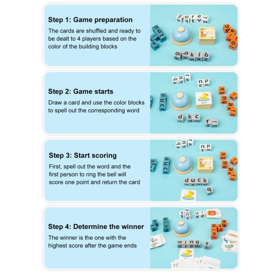 Yousheng Dice Word Game Logical Thinking Reaction Speed Hand-Eye Coordination Multiplayer Play with Buzzer 20 Letter Blocks 64 Word Cards Early Toy