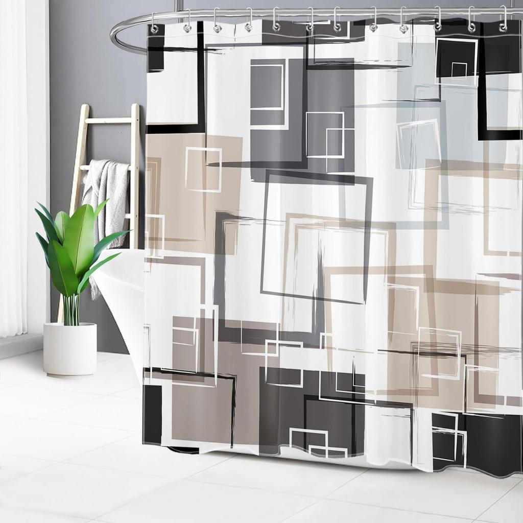 Moderner Geometrischer Duschvorhang Braun Schwarz Und Weiß Abstrakter Geometrischer Duschvorhang Für Badezimmer Modern Minimalistisches Bad