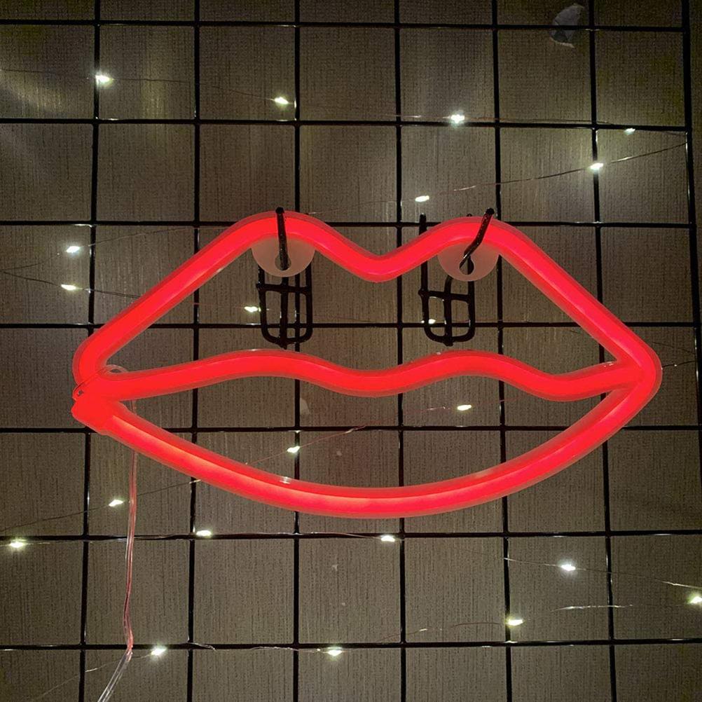 Lips Neon Light Led Signs Wall Decor Battery or USB Powered Lips Lamp for Home Bar Festive Party