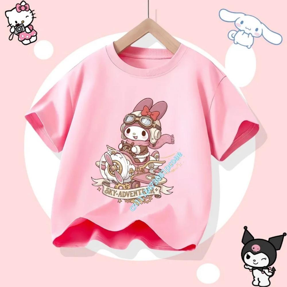 2026 Kuromi's new children's short-sleeved girls' casual top, summer T-shirt, featuring Sanrio series cartoon prints