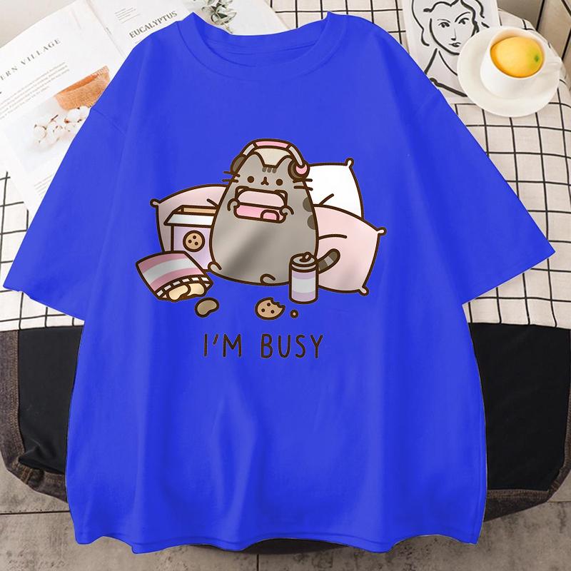 New Sorry I'M Busy Cat Playing Games With Headphones Man Women T Shirt High Quality Brand Clothing Loose T Shirts Tops Couple