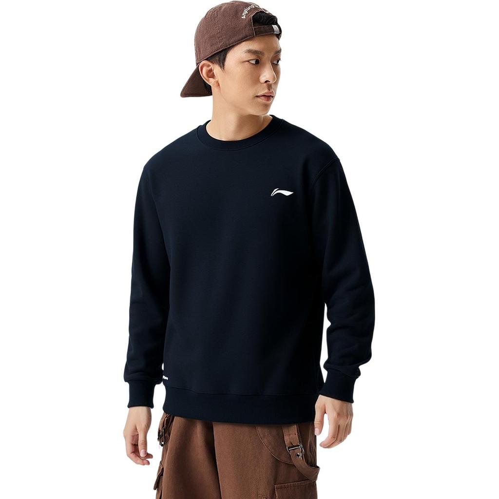 Li Ning Sweatshirts Men's Black Crew Neck Thickened Regular AWDVP89-1