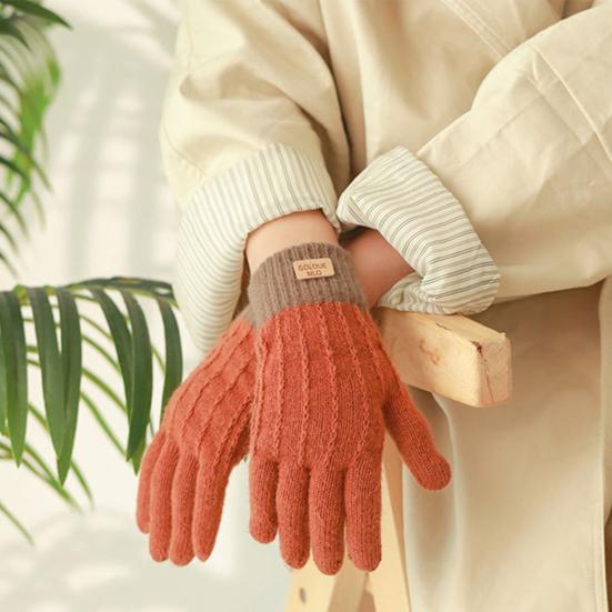 1 Pair Women Winter Gloves Jacquard Thickened Plush Knitted Five Fingers Touch Screen Unisex Anti-slip Cold Weather Driving Skiing Skating Gloves