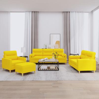 Vidaxl 4-Cz. Living Room Set With Cushions, Light Yellow, Fabric