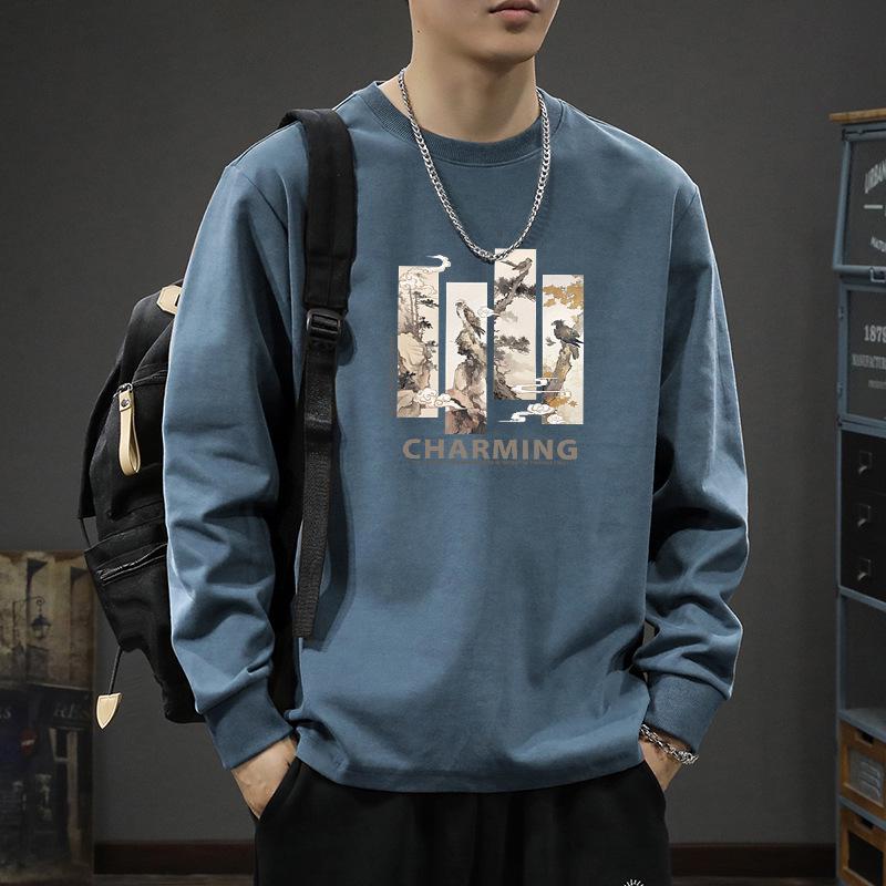 Men's Retro Solid Heavyweight Long Sleeve Cotton Tee