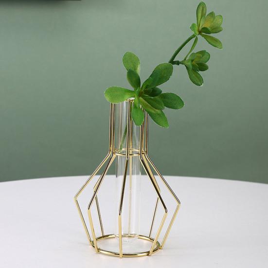 Vase en Verre Transparent Simple Nordique avec Cadre en Fer pour Planteur Hydroponique Tube à Essai Transparent Pot Vase à Fleurs Métallique Décoratif