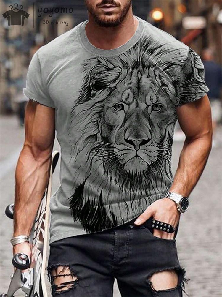 Summer Lion Print Men's Clothes T-shirt Male Short Sleeve Tee Men Lion Print Clothes Men Designer Clothes Men Oversized T-shirt