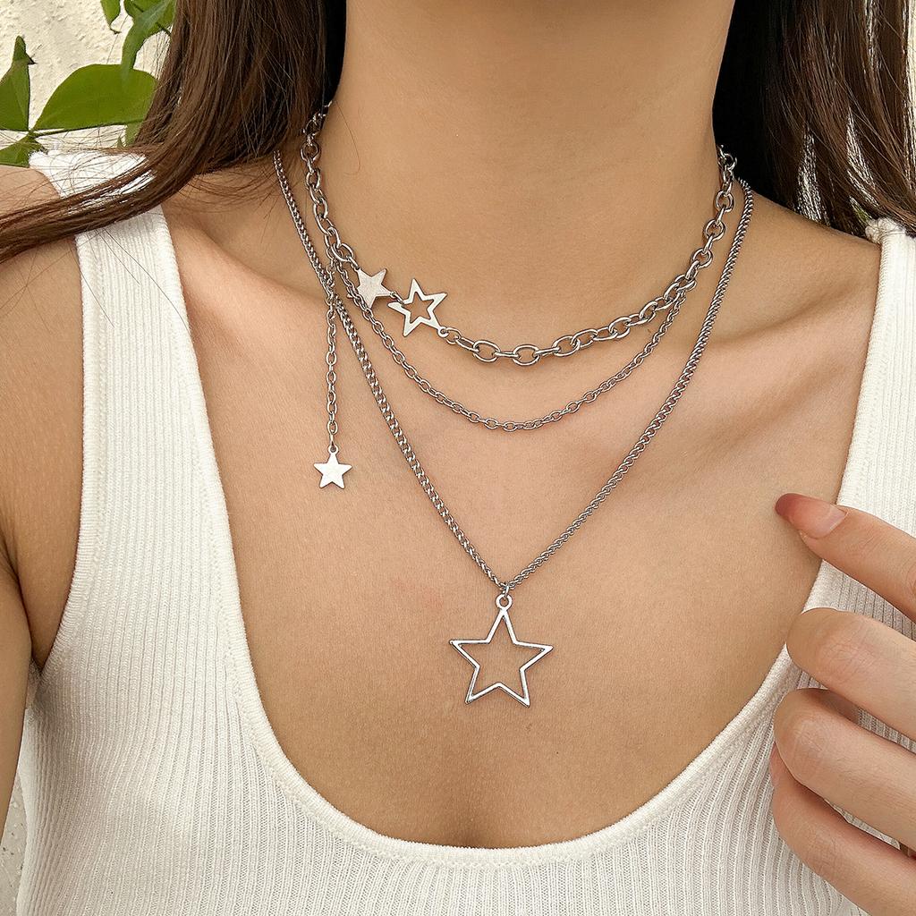Salircon Trendy Y2K Star Pendant Necklace Simple Multi layered Metal Chain Necklace Women's Charm Statement Jewelry Gifts