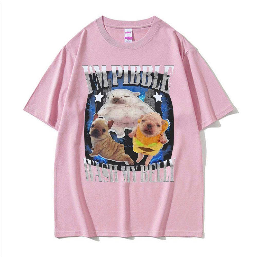 2025 Été Im Pibble Lave Mon Ventre Bouledogue Français Drôle Meme Hommes Femmes Mode Mignon Rétro 100% Coton Pur T-shirt Imprimé