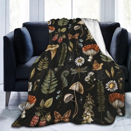 Mushroom Blanket Machine Washable Soft Flannel Blanket Warm Cozy Throw Blanket for Kids Adults Farmhouse Bed Sofa