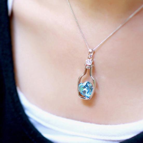 Kvinner Drift flaske anheng hjerte Rhinestone innlagt halskjede smykker gave