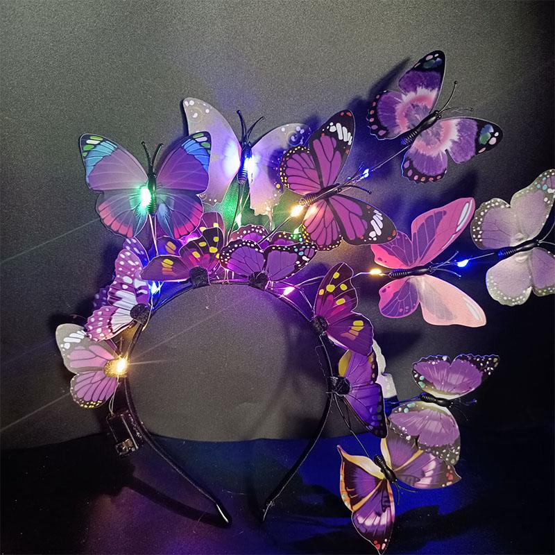 LED Colorful Headpiece Party Favors Butterfly Christmas Glowing Headband Wedding Birthday Hair Hoop