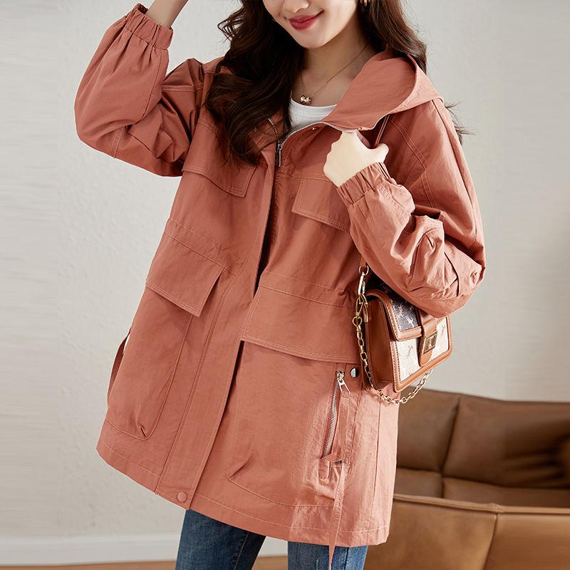 Mode Frühling Herbst Modische Plus Größe Frauen Mittlere Länge Windjacke Mantel Mit Kapuze Casual Weichen