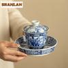 170ml Jingdezhen Antique Blue And White Gaiwan Aesthetic Twelve Gods Of Flowers Tea Tureen Tea Making Cover Bowl Cafes Tea Craft