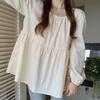 Navava Women Lovely Shirring Loose Fit Thin Long Sleeve Blouse Nb3088