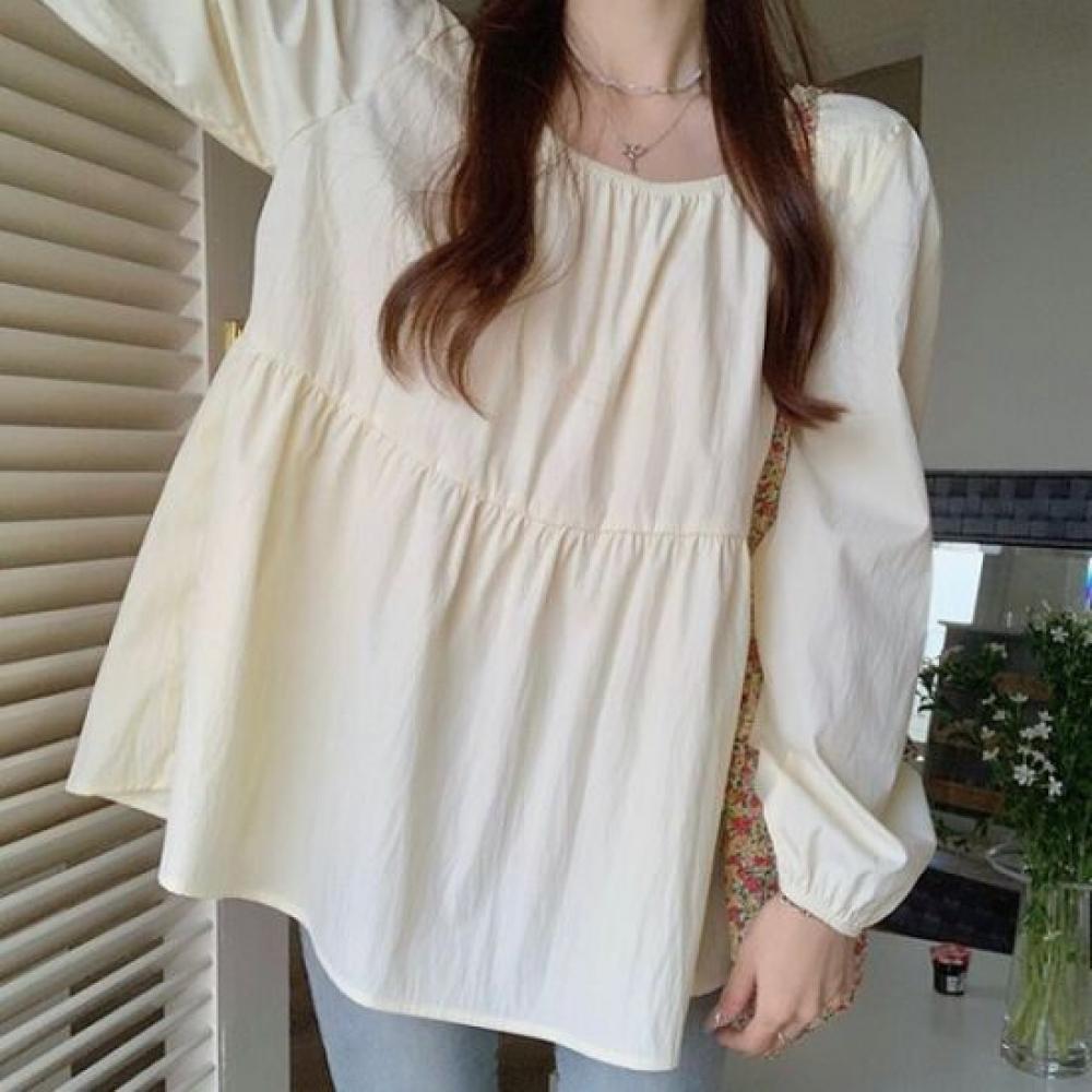 Navava Women Lovely Shirring Loose Fit Thin Long Sleeve Blouse Nb3088