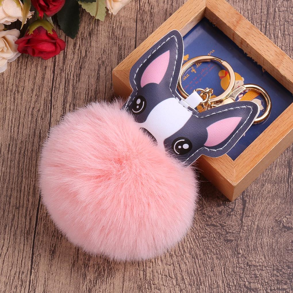 Breloc Pom Pom Bulldog (Roz) Decorațiune geantă Inel vesel