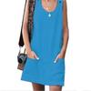 Women’s Sleeveless Button Round Neck Shift Dress with Pockets Casual Loose Fit Simple Solid Style for Daily Wear
