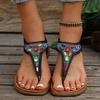 Beaded Decor Bohemian Flat Sandals for Women Summer Elastic Band Clip Toe Rome Sandals Woman Soft Sole Non Slip Beach Shoes