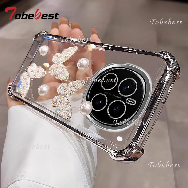 Capa de Silicone Banhada a Pérola 3D à Prova de Choque para Huawei Honor Magic 7 Lite 6 5 4 3 Pro Transparente