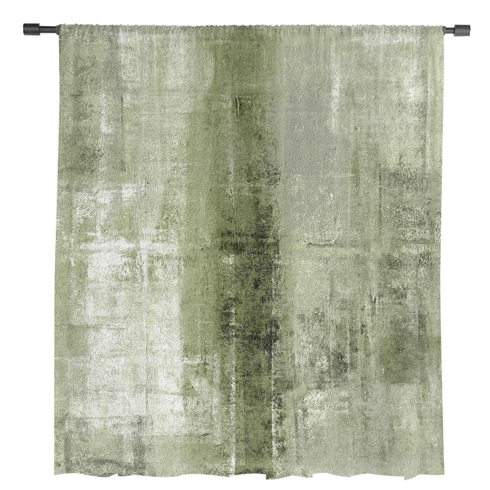 Oil Painting Abstract Grass Green Sheer Curtains for Living Room Decoration Window Curtain Kitchen Tulle Voile Organza Drapes