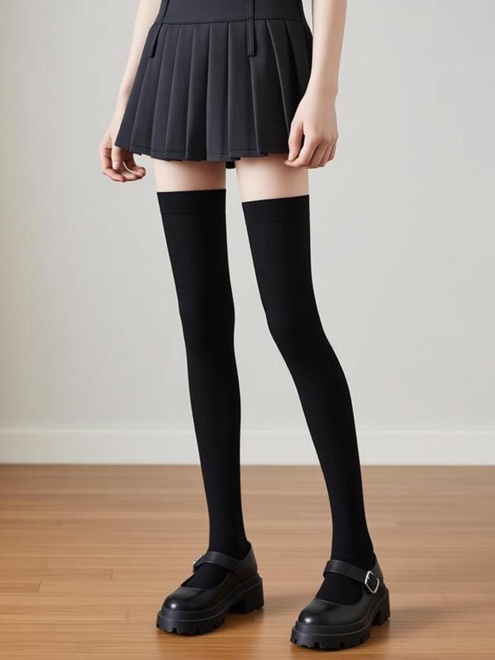 White Silk Thigh-High Compression Stockings: Over-the-Knee Slimming Style