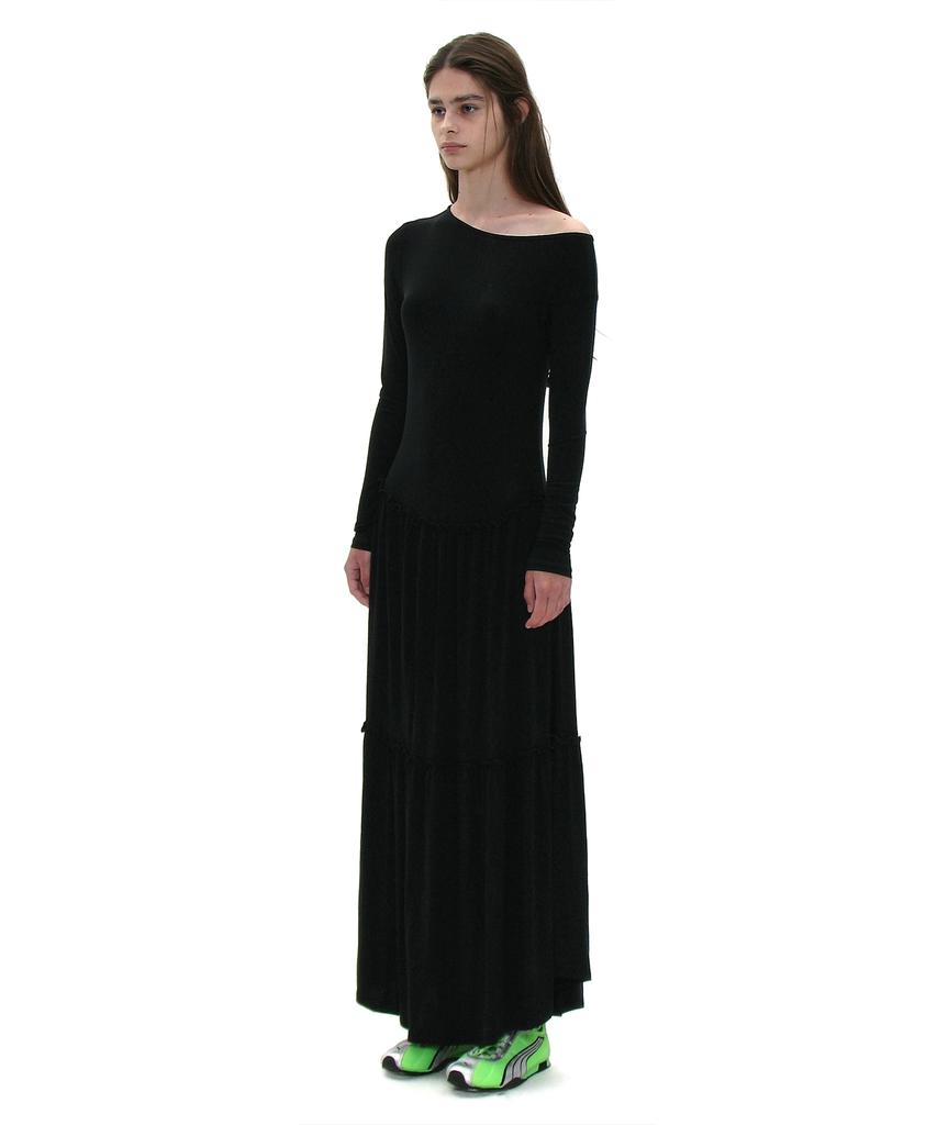 Partimento Woman Pwc Asymmetrical Jersey Shirred Tiered Dress_Black