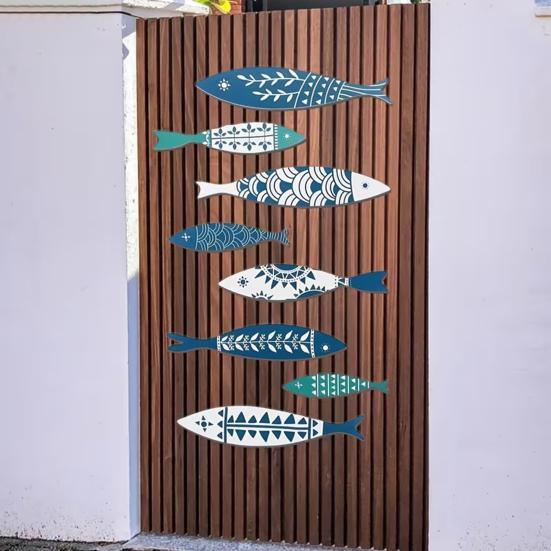 8 Pcs Rustic Wood Fish Wall Art Beach Nautical Wall Hanging Decor Ocean Fish Wall Sculpture for Home Bathroom Bedroom Lake House