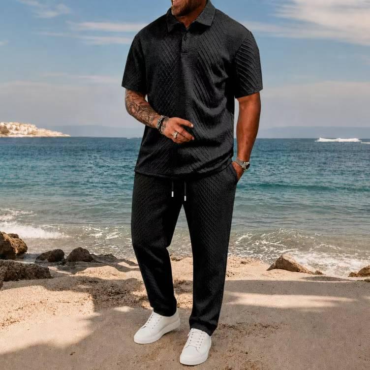Ensemble Chemise et Short d'Été Jacquard à Séchage Rapide pour Homme