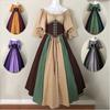 The First Dress of Autumn:New Women Medieval Costume Dress Cold Shoulder Maxi Vintage Renaissance Cosplay Dress Tie Up Corset Waist