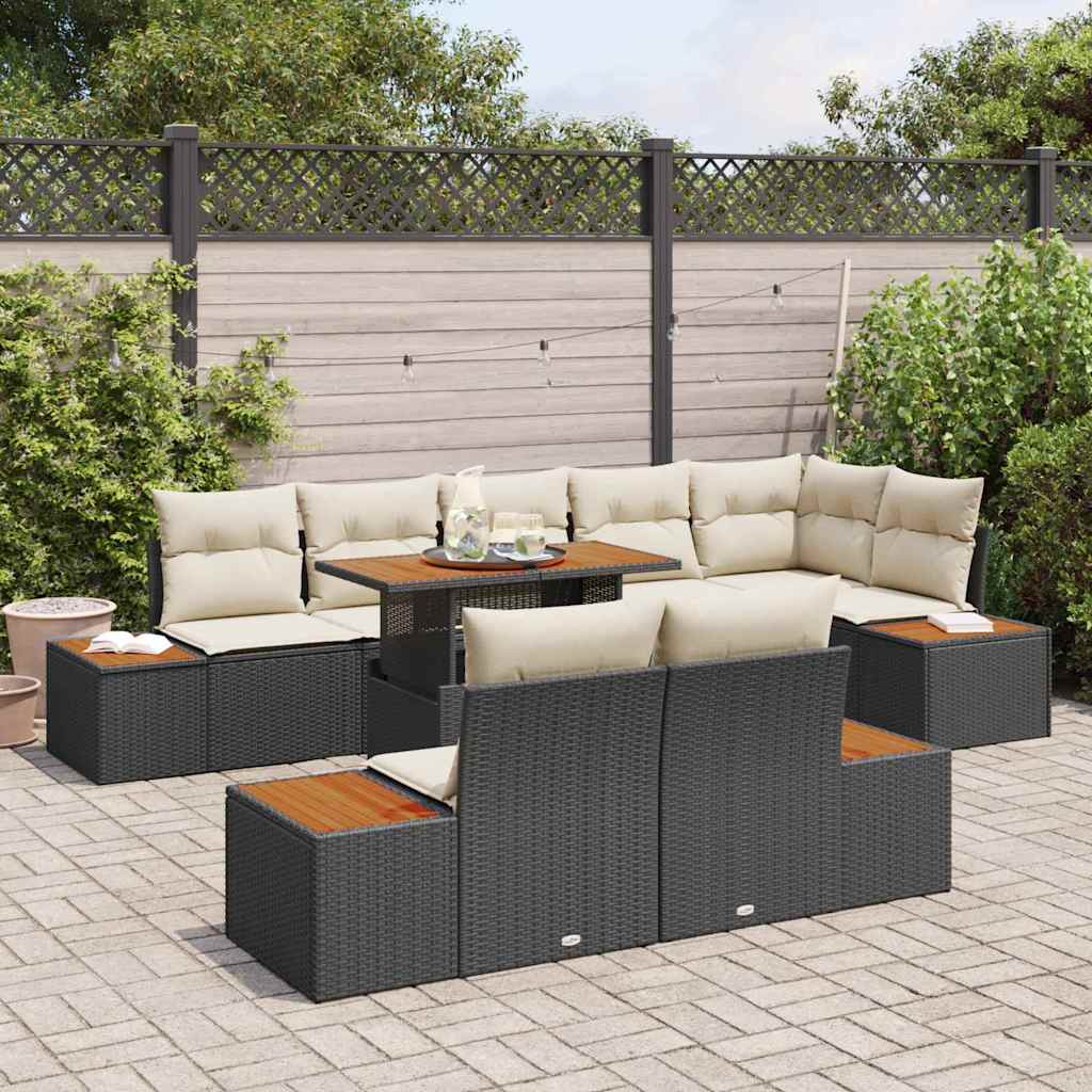 Garden Sofa Set with Storage 9 Pcs Black Poly Rattan
