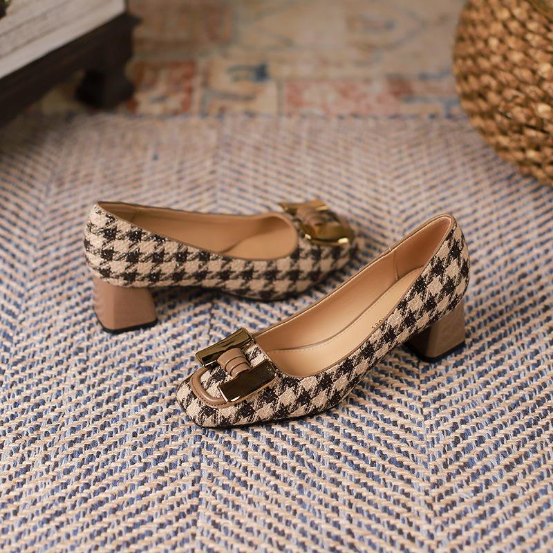 Retro Shoes Women's Autumn  New Square Toe Chunky Heel High Heels Niche Design