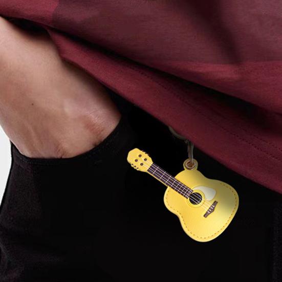 Keychain Pendant Musical Style Faux Leather Guitar Charm Keyring Access Card Holder Schoolbag Key Pendant Keychain