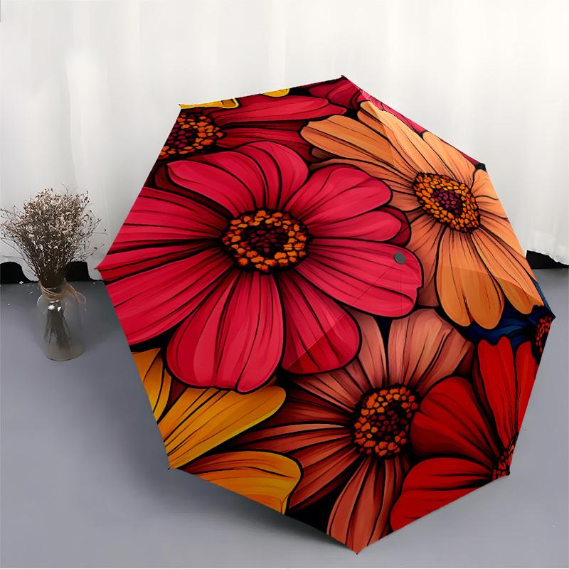 1pc Floral Pattern Automatic Open/close Folding Compact Umbrella, 8-Rib Sturdy Canopy, Lightweight Portable, Everyday Use, Gift, 103