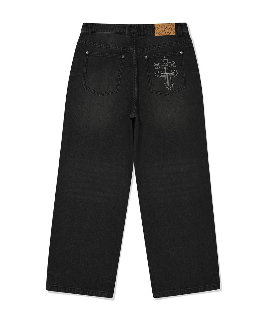 WACKY WILLY Basic Wide Denim Pants Black