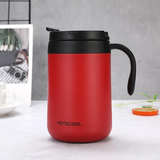 Cană de călătorie izolată de 500 ML cu mâner cu capac Cana termică portabilă reutilizabilă pentru băuturi calde/reci ceașcă de cafea din oțel inoxidabil