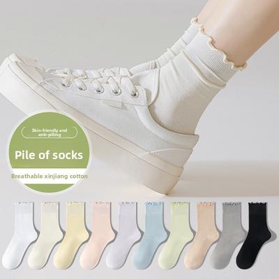 Damen Sommer Dünner Stil All-Match Einfarbige Ohrspitze Spitze Atmungsaktiv Deodorierend Knochenlos Kurzer Schaft Baumwollsocken