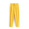 New Women's Casual Pants, Slim Fit Straight Leg Stretch Trousers with Belted Waist, Solid Color Office Wear Cropped Pants