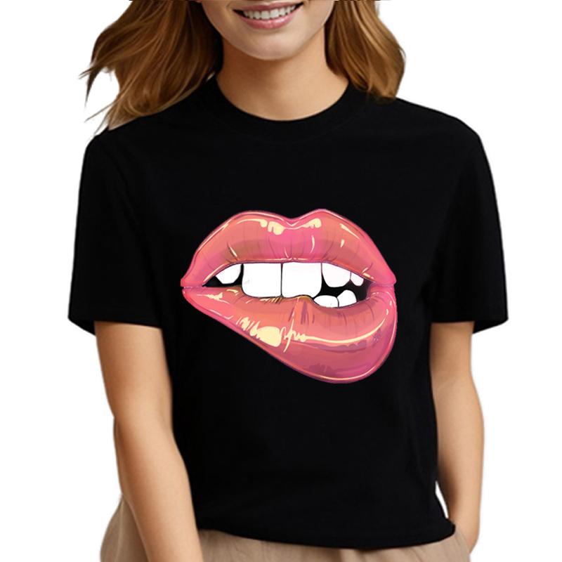 Maycaur Sexy Lips Print Women T Shirt Fashion Funny Clothes Tees Lady Summer Short Sleeve O-neck T-shirt for Girls Female Cloth