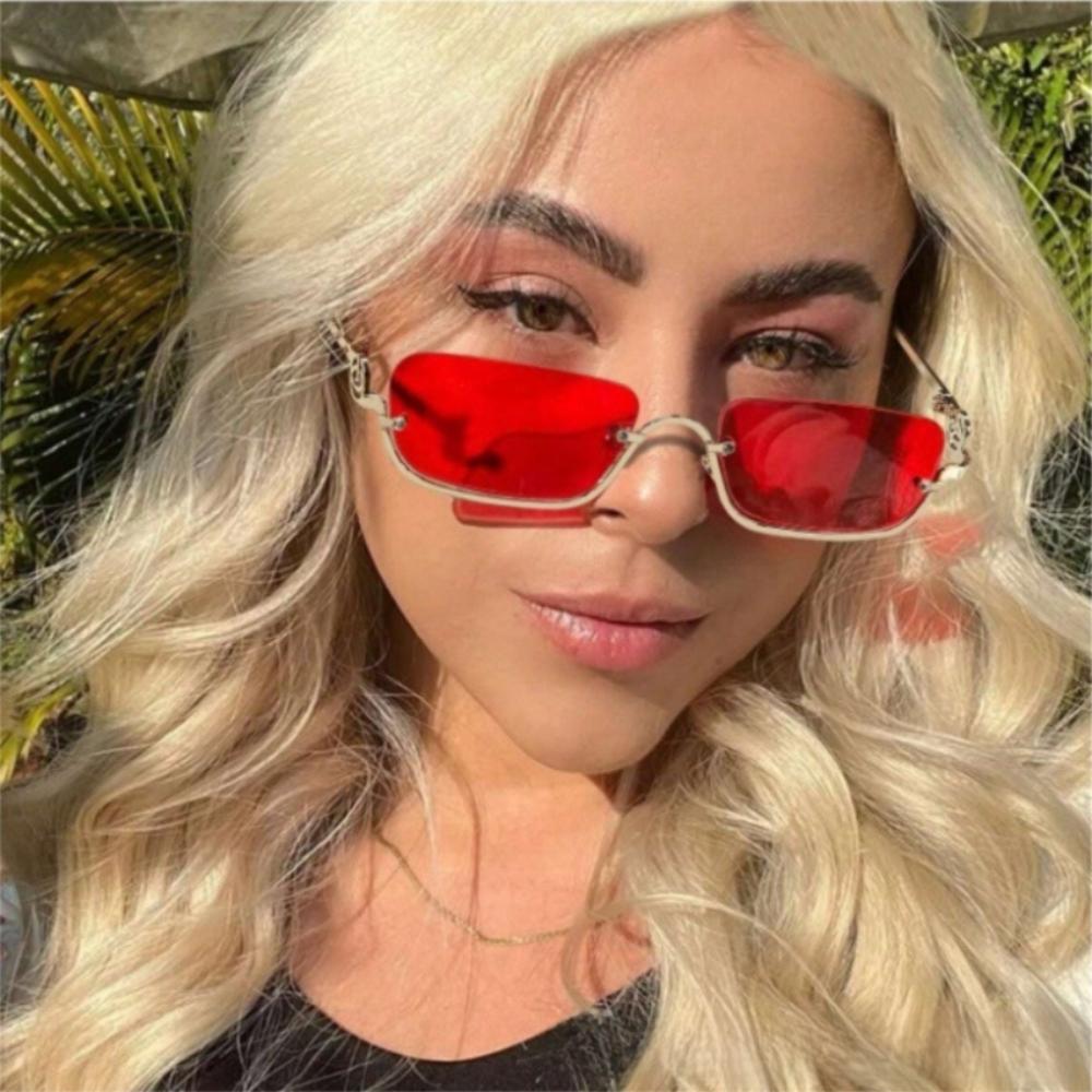 Small Square Sunglasses Metal Half Frame Shades Eyewear Vintage Sun Glasses Selfie