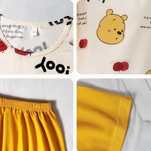 Cute girly summer cartoon Winnie the Pooh pajamas women's short-sleeved shorts crew neck suit can be worn outside loungewear