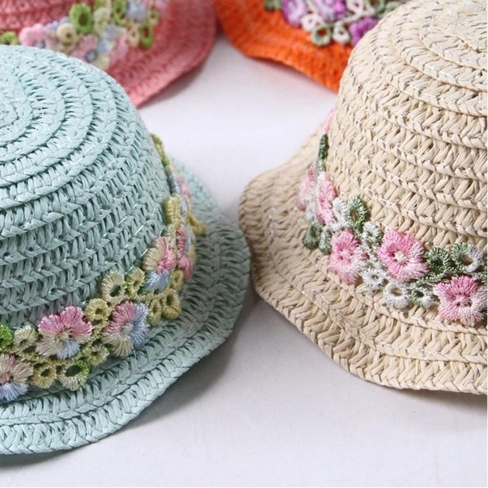 Breathable Dogs Embroidered Straw Hat Lightweight Pet Straw Hat Sun Protection Pet Cap  Summer