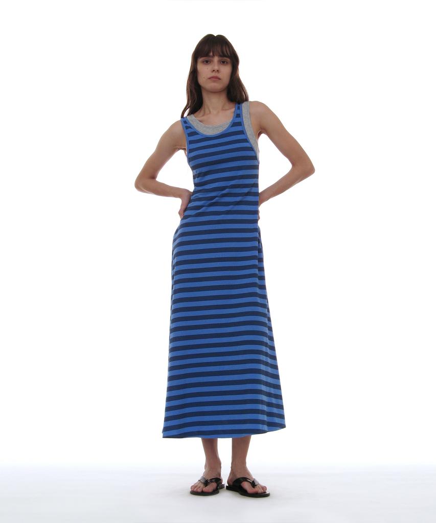 Partimento Woman Pwc Overlay Sleeveless Maxi Dress_Blue Stripe